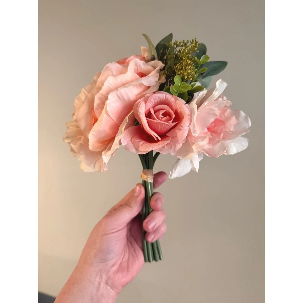 Lot 4 Faux Peony Rose Bouquets Blush Pink Silk Flowers Wedding Bridal Decor Chic